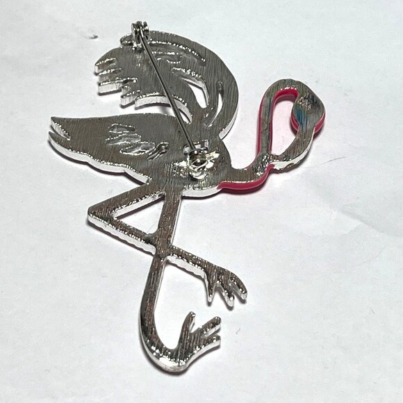 Flamingo Rhinestone Enamel Lapel Pin Brooch - Picture 5 of 5